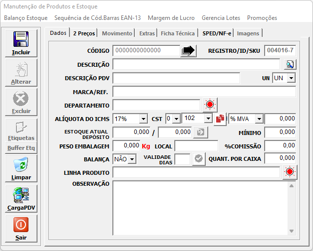 Imagem do cadastro de produtos
